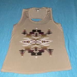 FOREVER 21 Aztec tribal print tank top cutout back stretchy soft NEW size L